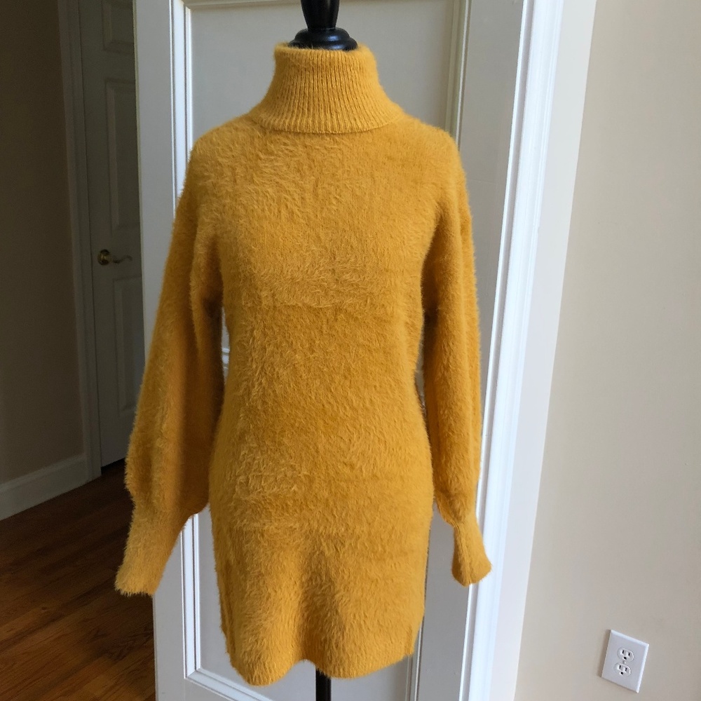 Faux Fur Sweater Dress in Mustard New S M - Picture 6 of 8